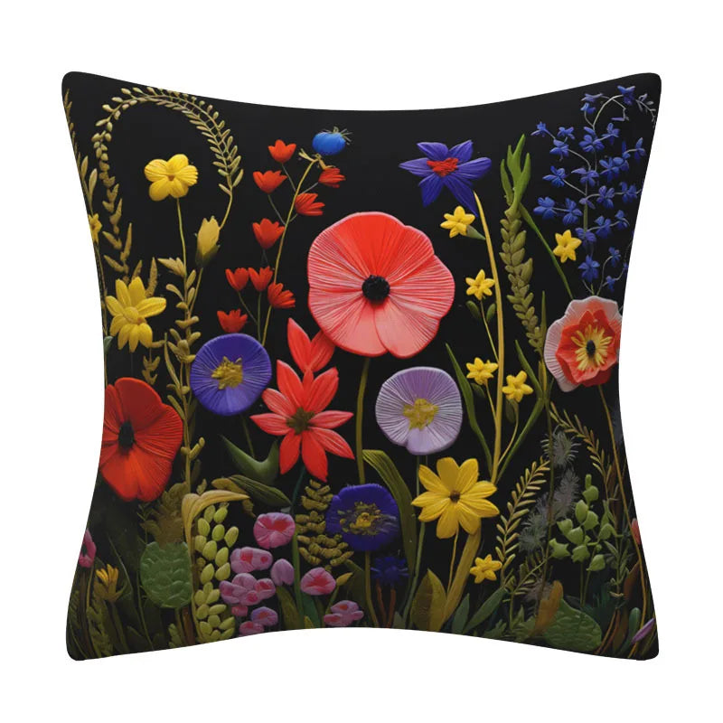 housses coussin carré velours brodé fleurs 3d modernes décoratives maison salon voiture multicolores opaques
