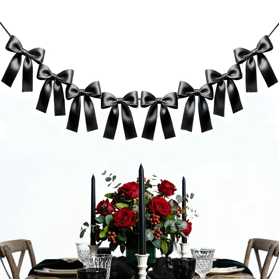 guirlande décorative nœuds papillon satin bleu clair rose noir mariage anniversaire fête