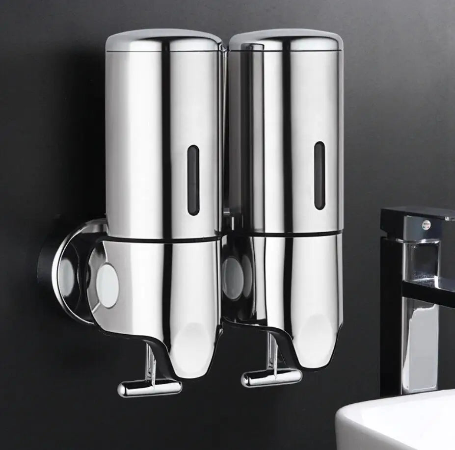 distributeur savon liquide argenté moderne poignée capuchon minimaliste chambre bain