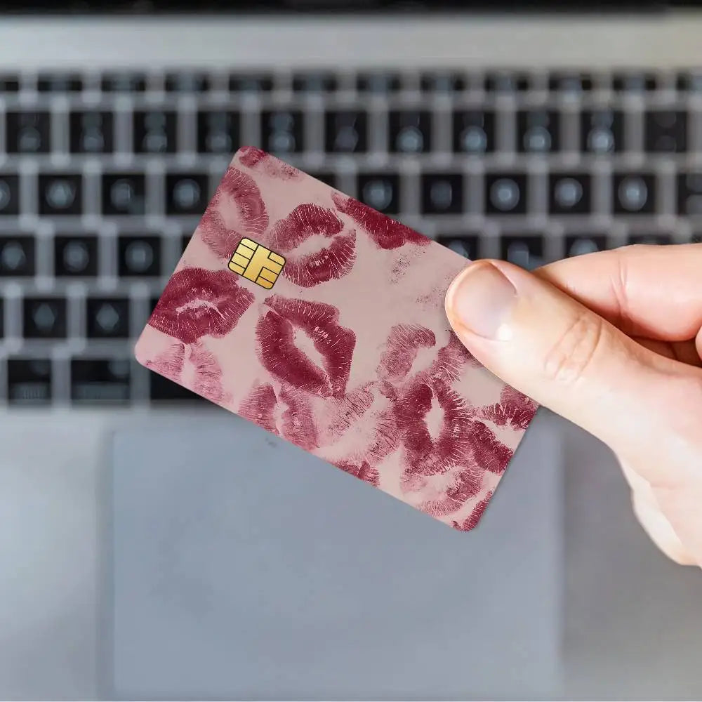 autocollants carte bancaire imperméable résistants baisers roses modernes pack pièces transparents