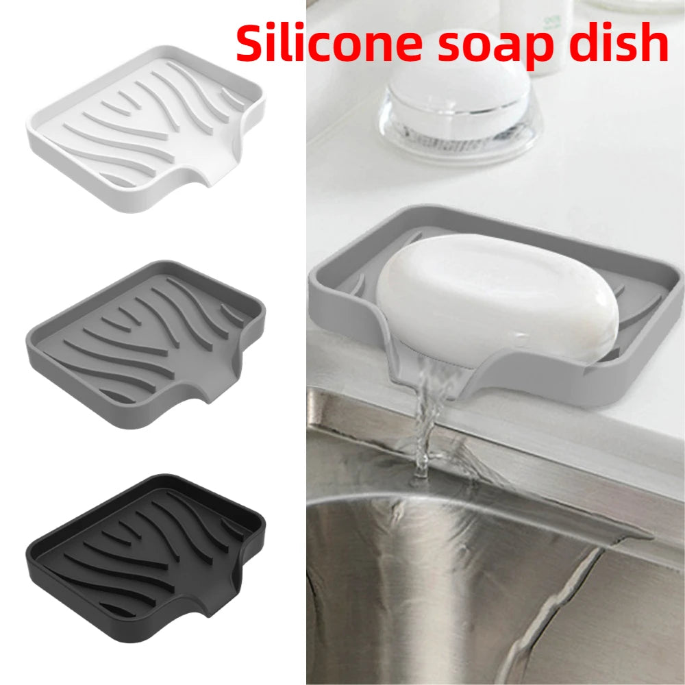 support savon silicone rayures ondulées gris noir vert moderne pratique