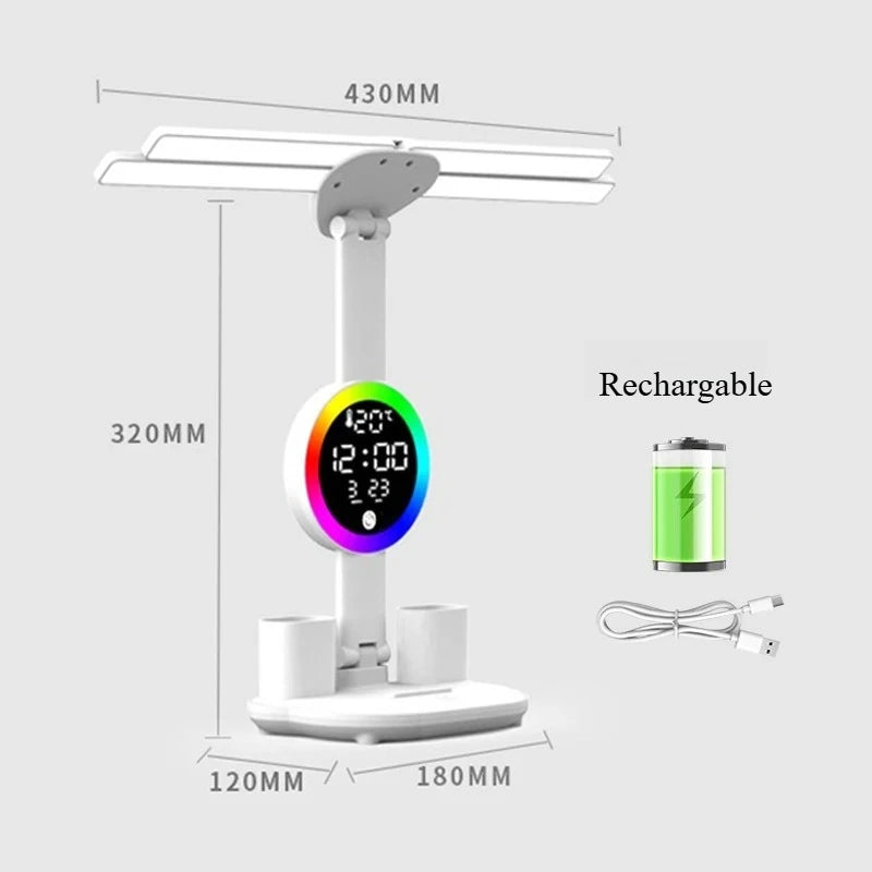 lampe rechargeable led moderne horloge ventilateur blanc multifonctionnelle tasses stylos rubik cube figurine chien