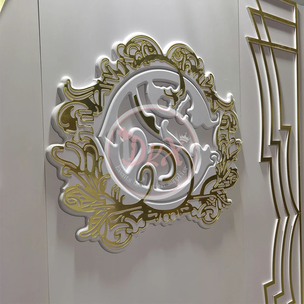 panneau décoratif mariage anniversaire fête blanc doré ornements floraux géométriques art déco pvc acrylique