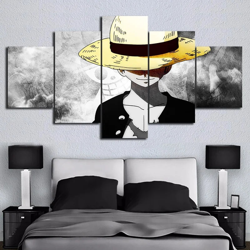 affiche anime piece luffy illustration personnage abstrait noir blanc contemporainDecorationMurialeSizXL