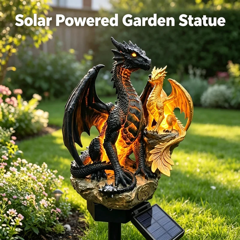 statue dragon jardin solaire éclairage extérieur ornement décoratif fantastique éclairage led nocturne textures écailles