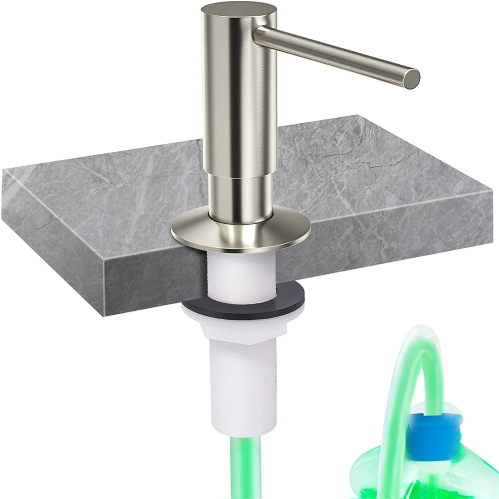 distributeur savon liquide argenté finition brossée moderne minimaliste bouteille 500ml opacité fixations accessoire salle