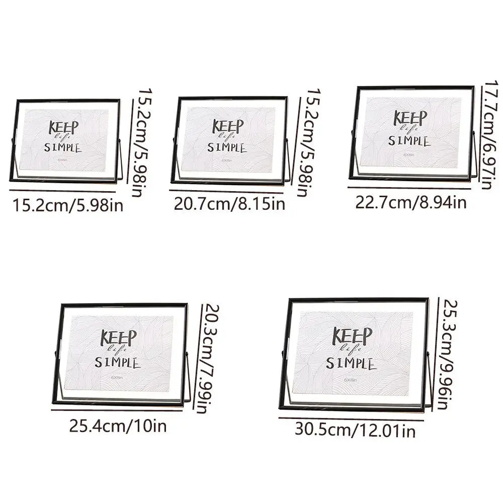 cadre photo moderne minimaliste or noir pieds triangulaires texte simple verre