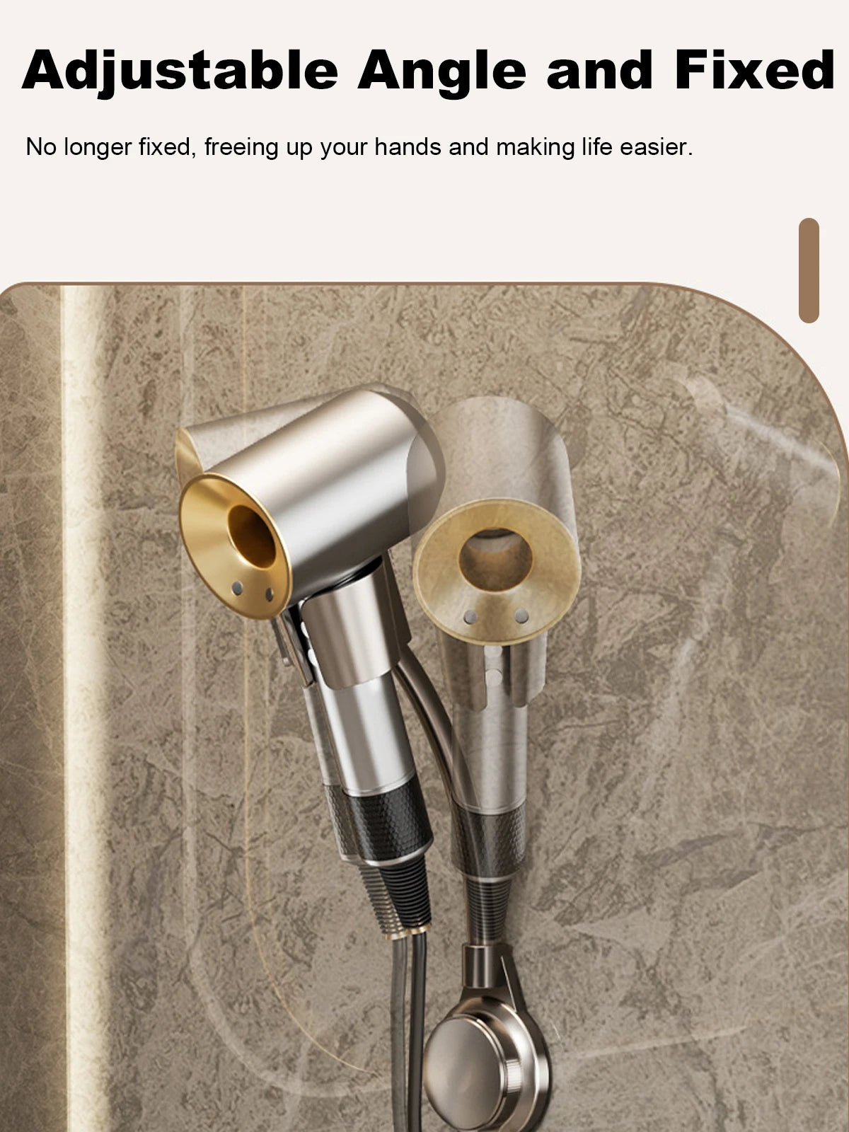 support mural sèche cheveux lisseur aluminium gris moderne épuré électroplaqué fixations salle bain