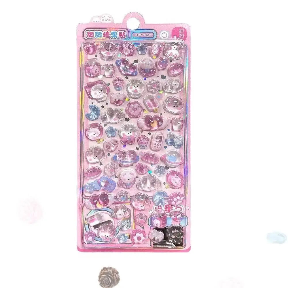 sticker kawaii mignon violet rose bleu blanc geometrique animal coeur étoile floral adhésif