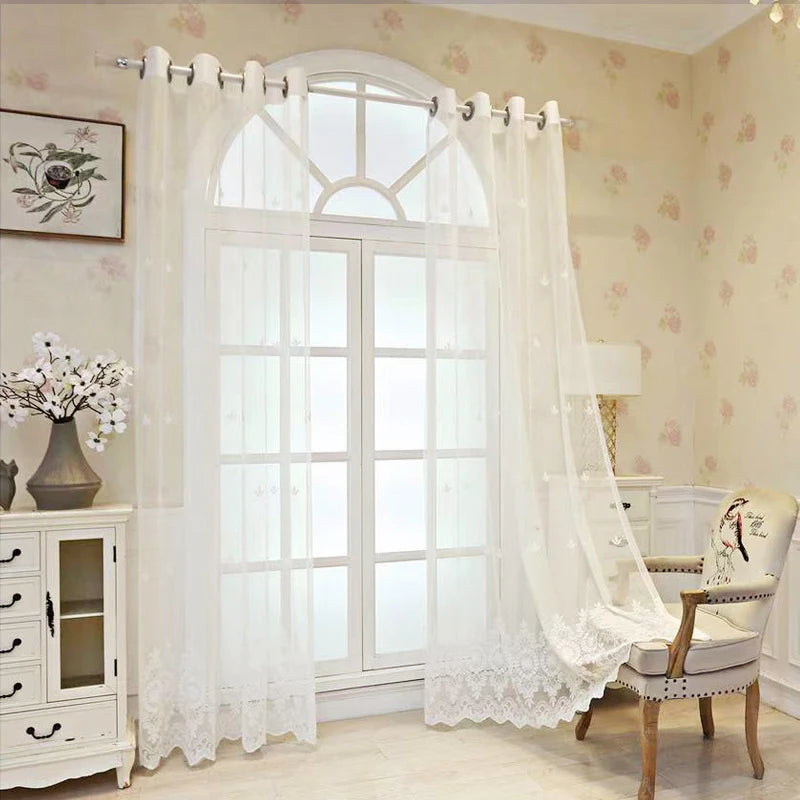 rideau brodé fleur blanc classique transparent chambre hospitalière moderne polyester