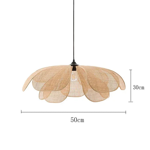 lampe suspendue moderne rotin tissé beige clair motif géométrique chambre salon