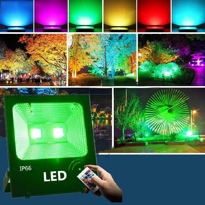projecteur led noir moderne ip66 étanche télécommande rgbextérieur jardin parc