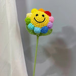 bouquet fleurs artificielles jaune marron vert crochetées décoration intérieure maison anniversaire mariage