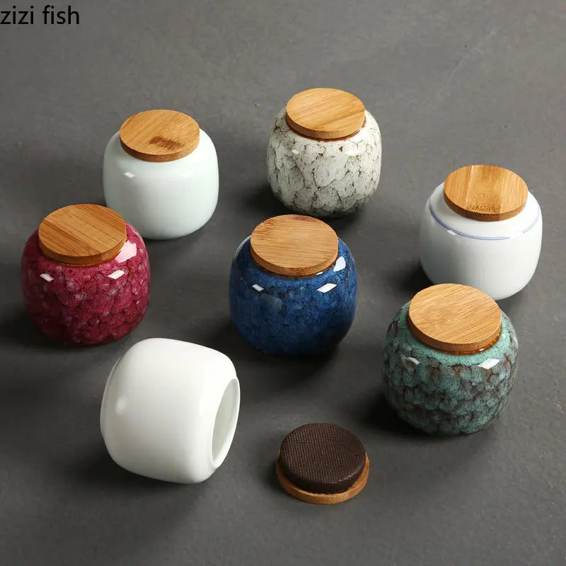 pots thé céramique blanc bleu vert rouge marron texture craquelée moderne minimaliste couvercle bois
