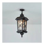 lampe rue classique verre teinté noir doré motifs floraux éclairage extérieur résistant intempéries