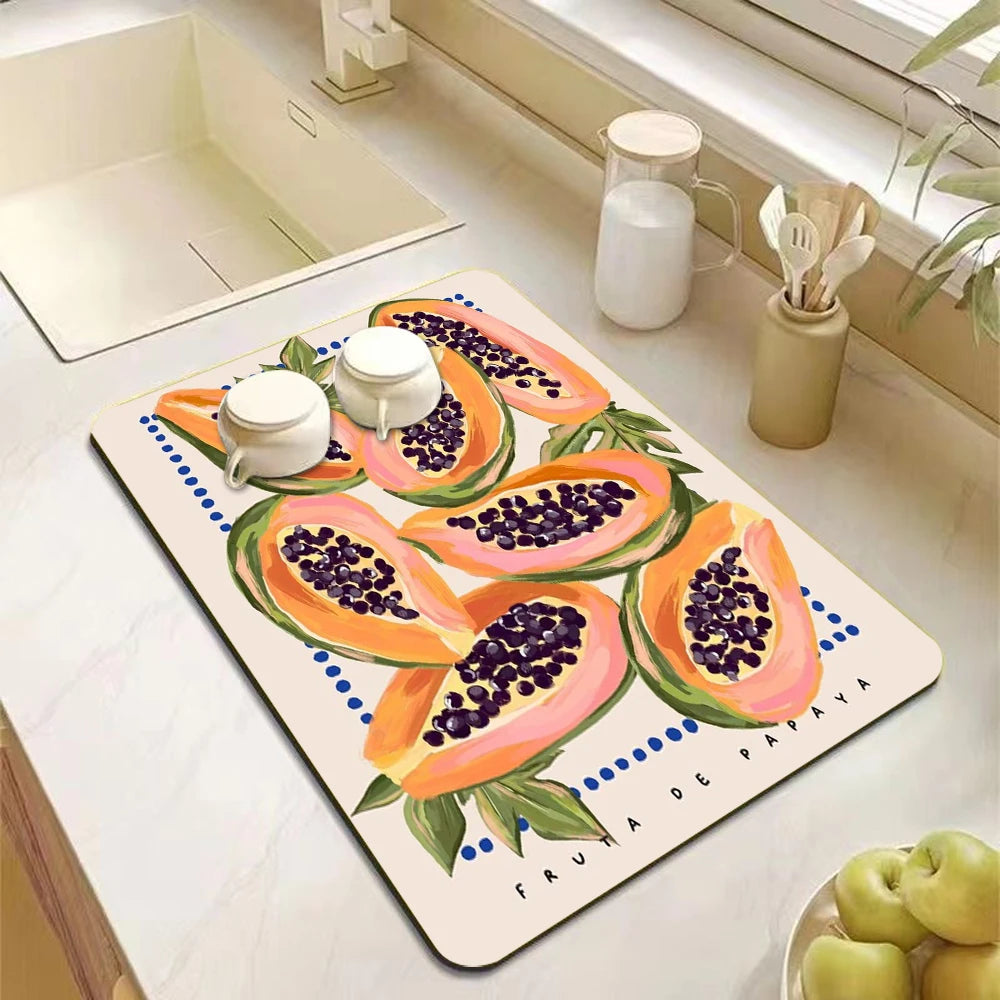 tapis cuisine gris motif pastèque absorbant antidérapant séchage vaisselle moderne plan travail