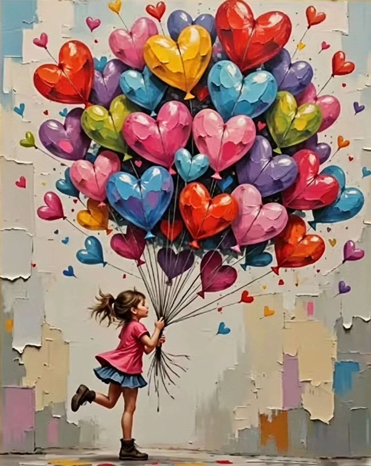 peinture numeros portrait coeurs multicolore moderne toile acrylique facile decoration hobby