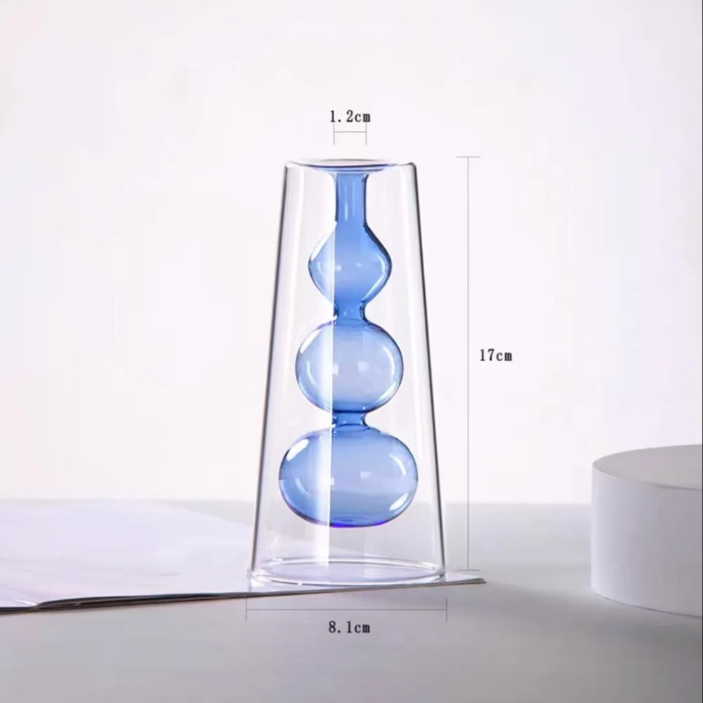 vase verre transparent billes sphériques minimaliste couleur gris bleu vert orange rose