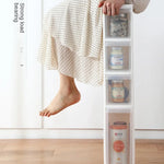 meuble rangement modulaire blanc boîtes transparentes roulettes organisation maison moderne
