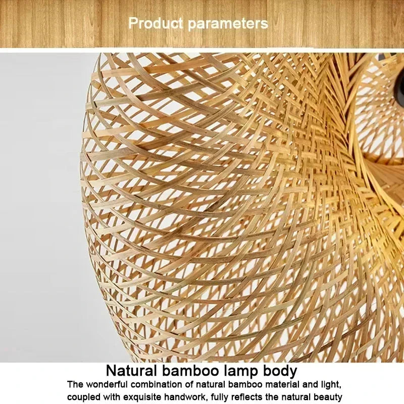 lampe suspendue tressée bambou moderne naturelle chaîne noire salon chambre vintage éclairage bois artisanal