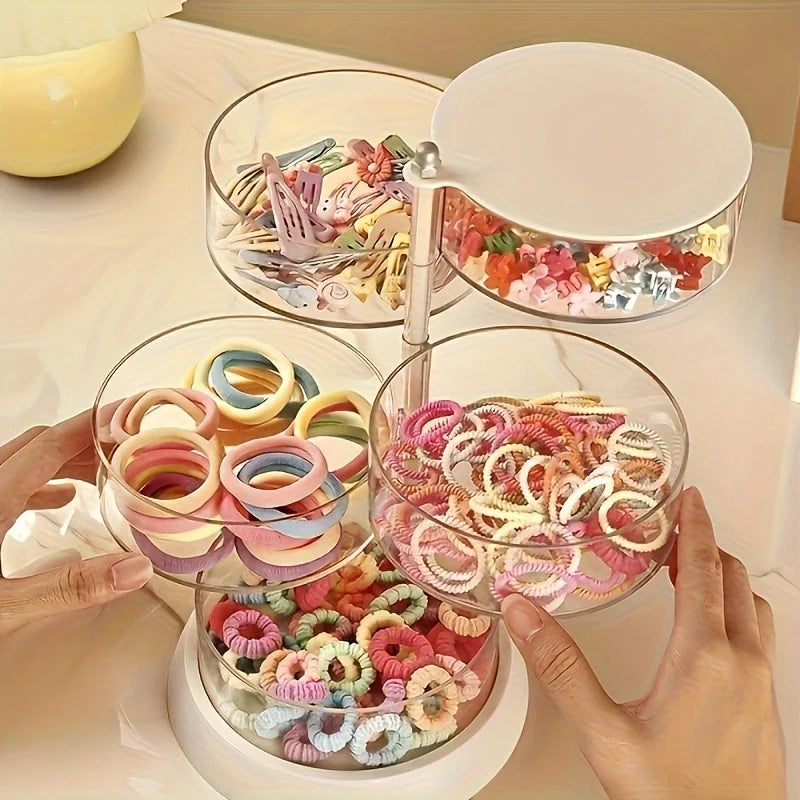 boîte rangement accessoires cheveux transparent moderne élastiques pinces coquilles fruits comptoir plastique