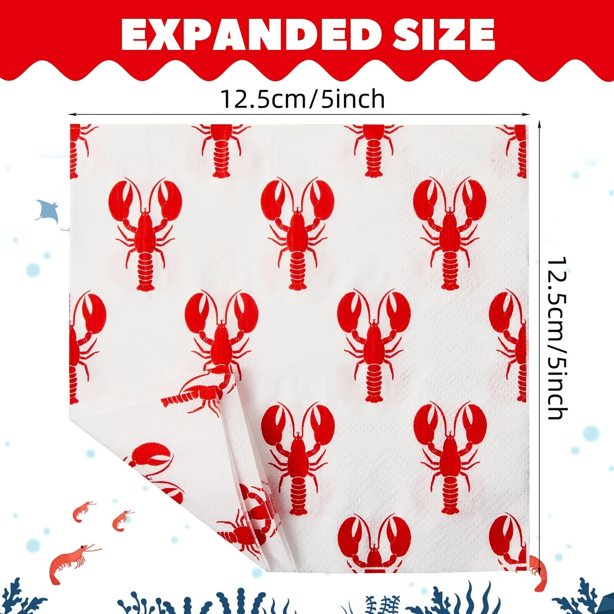 serviettes papier motif homards rouge fond blanc texturé rassemblements été pique niques barbecues pack