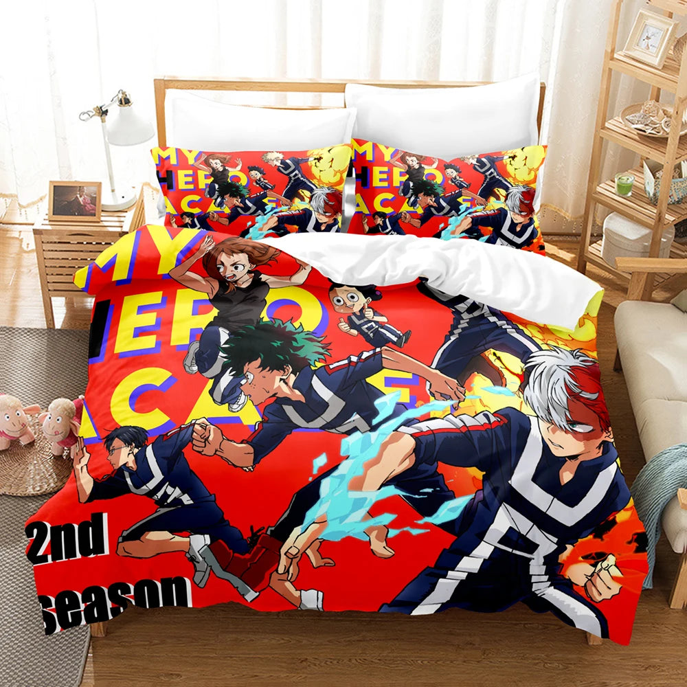 Détail du tissu satiné polyester avec motifs My Hero Academia