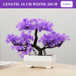 plante artificielle bonsaï pot violet vert rose feuilles fines mousse verte décoration intérieure extérieure