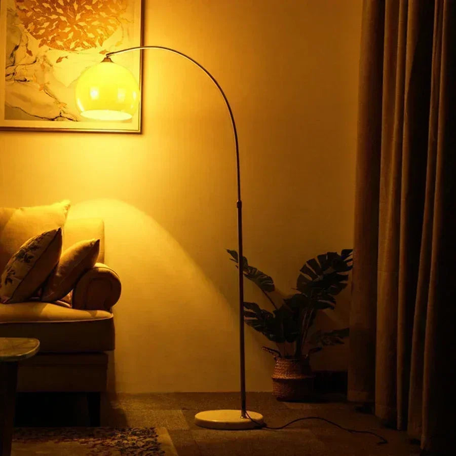 lampe sol moderne blanc orange abat jour céramique base marbre tige métal chromé