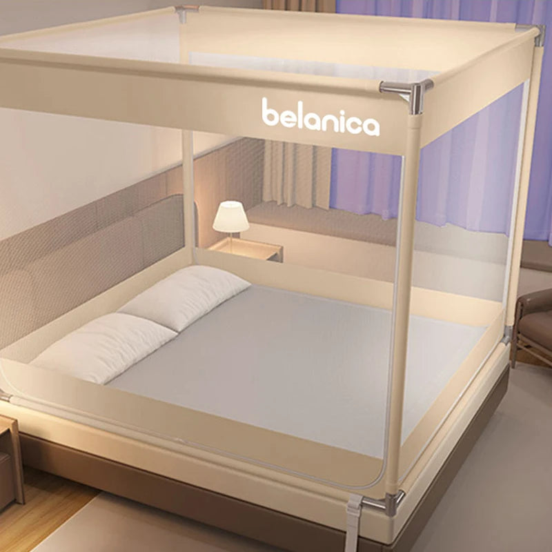 lit baldaquin moustiquaire polyester plié unisexe moderne beige blanc clips chambre enfants bébés