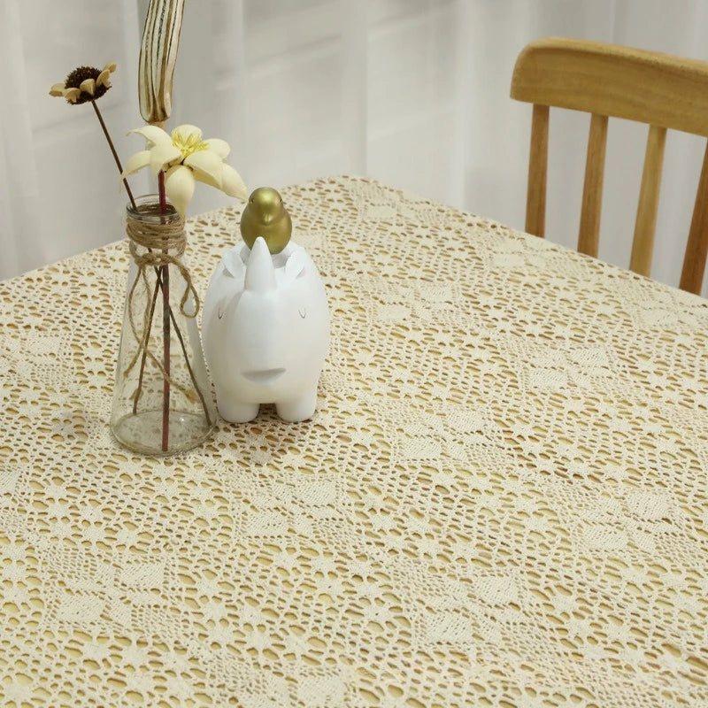 nappe table crochetée fleur motif coton beige clair decorative traditionnelleextérieur mariage festivités