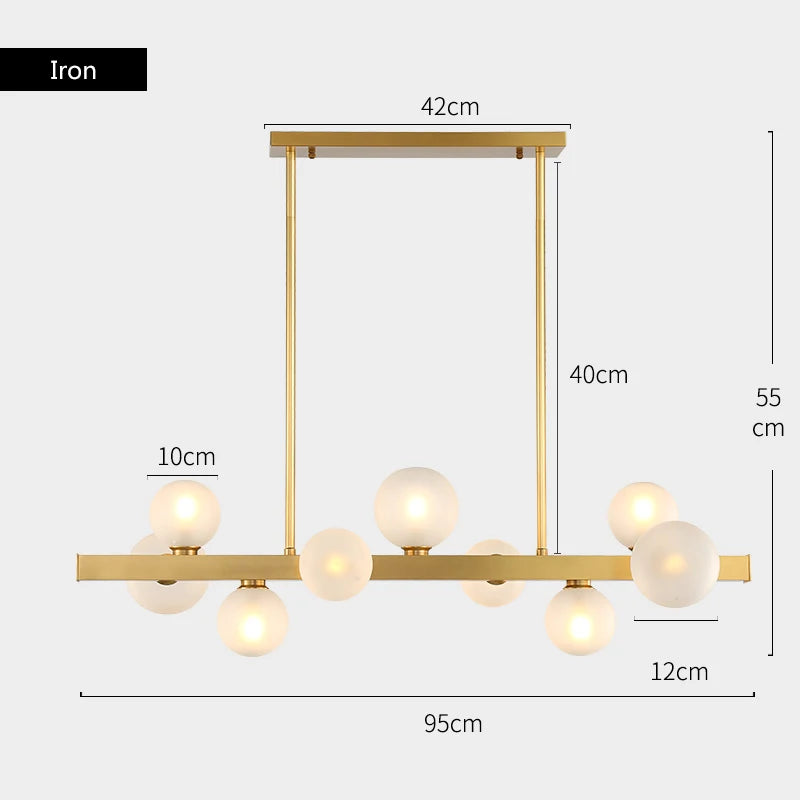suspension lumineuse moderne boules translucides or blanc ampoules led 12 têtes cuivre
