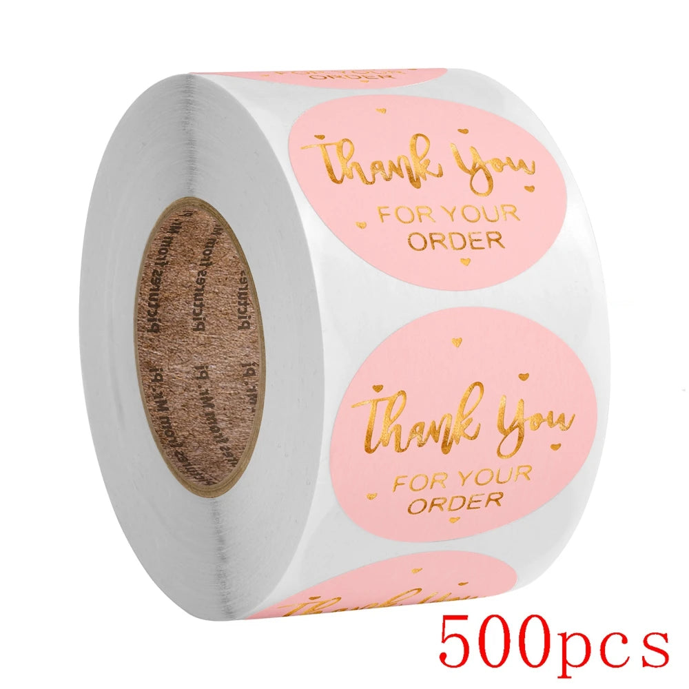 autocollants merci votre commande noir rose doré transparents élégants cœurs écriture manuscrite lot 50