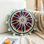 taies d'oreiller rondes géométriques coton polyester pompons blancs ethnique bohocoration intérieure hôtelière hôpitalisée