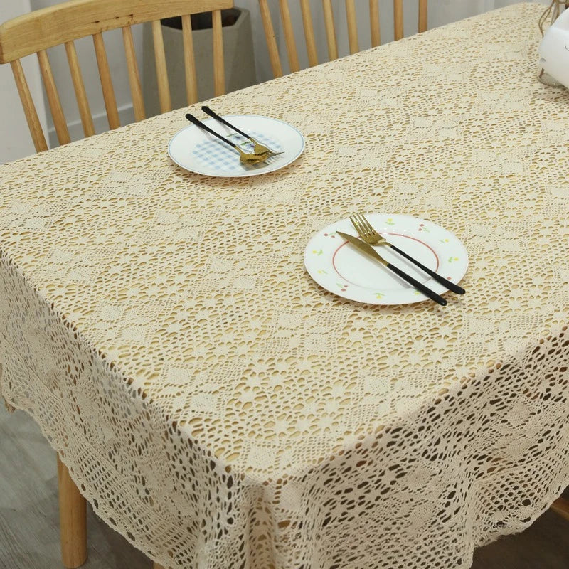 nappe table crochetée fleur motif coton beige clair decorative traditionnelleextérieur mariage festivités