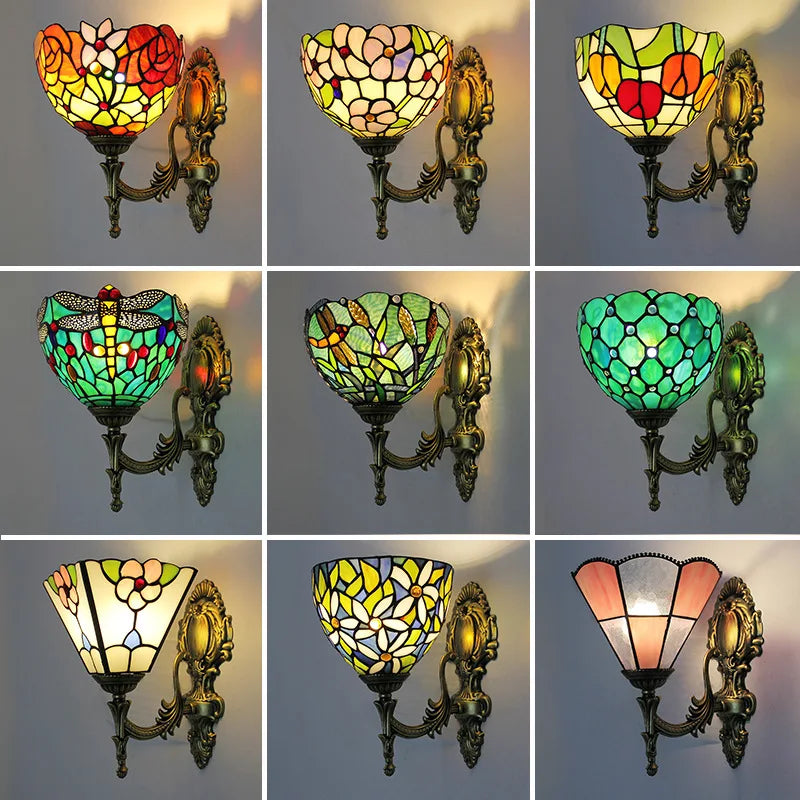 applique murale tiffany verre coloré mosaïque floral led cuisine chambre salon entree