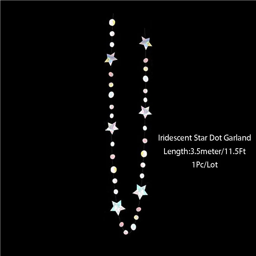 guirlande décorative multicolore stars lunes cercles effet holographique iridescent enfantin cosmique festif