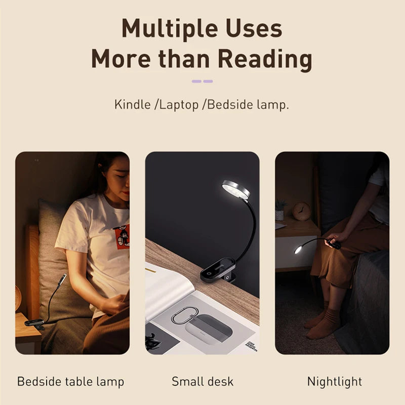 lampe lecture led rechargeable sans fil clip table réglable moderne noire toucher interrupteur