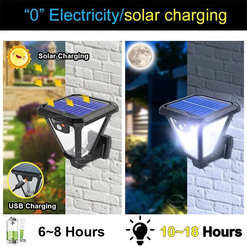 lampe solaire rechargeable led murale capteur mouvement mode usb solar noir moderneextérieur jardin ip65