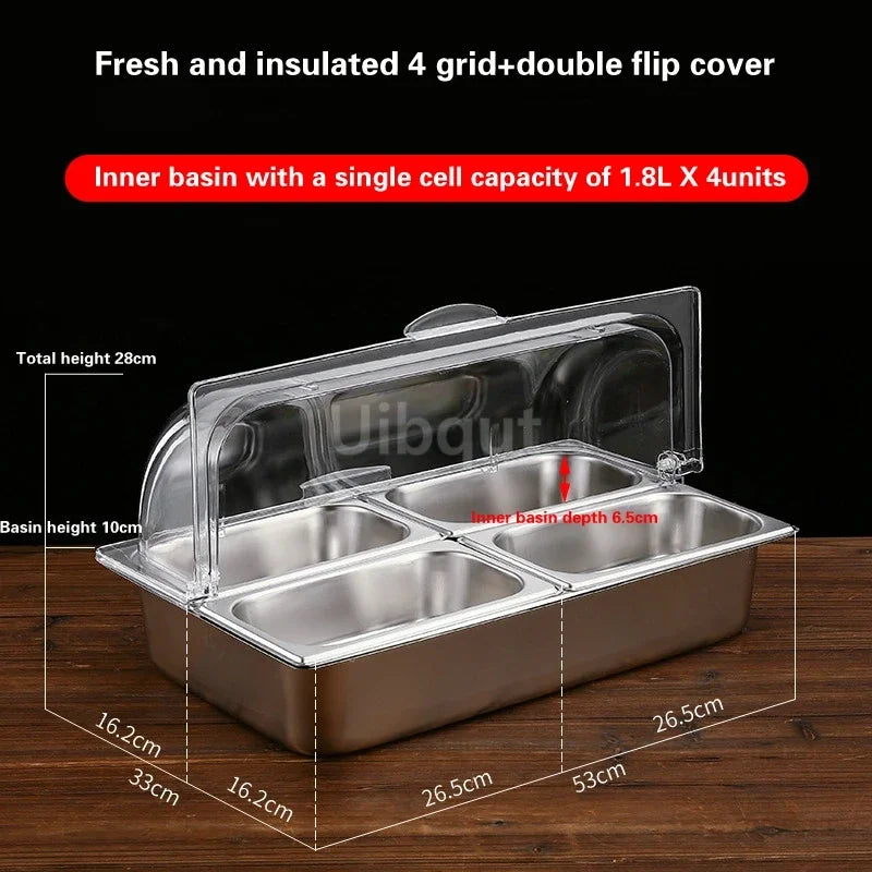 bac alimentaire acier inoxydable couvercle transparent poignée buffet cuisine moderne