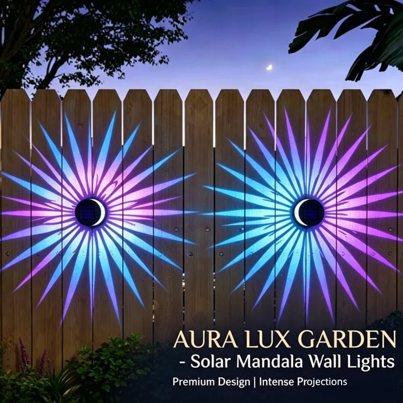 lampe murale solaire mandala noir violet bleu adhésif extérieur jardin éclairage floral étanche métal