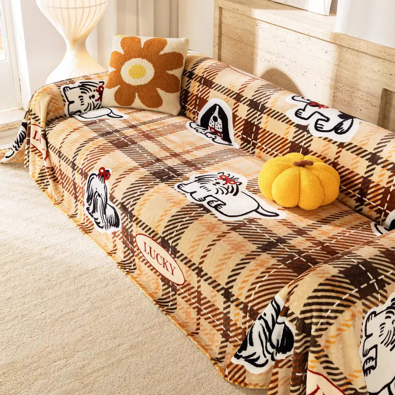 housse canapé velours motif cartoon enfantin couverture hiver chaude coussin décoratif assorti