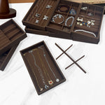 boîte bijoux bois marron moderne rangement colliers bagues boucles d'oreilles pendentifs 21cm 12.3cm 2.5cm