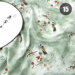 tissu imprimé chinois personnages traditionnels bambous fleurs beige vert bleu rose