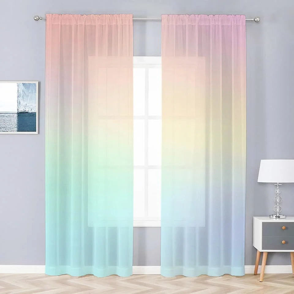 rideau semi transparent arc ciel ombre chromatique moderne fenêtre 100x130cm 132x160cm polyester