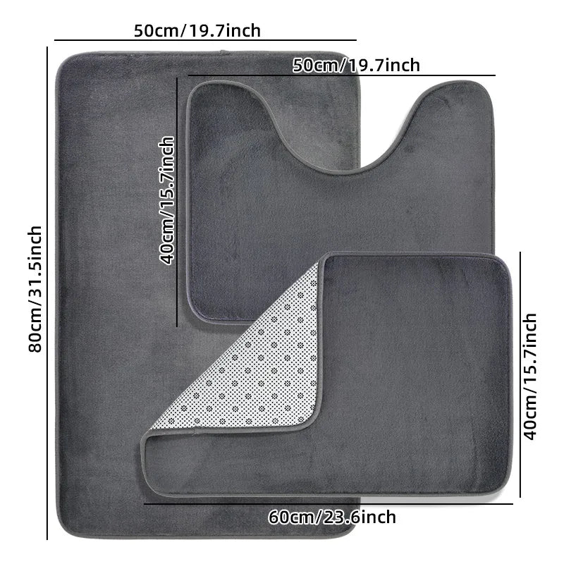 tapis bain ensemble trois pièces moderne duveteux antidérapant bleu gris beige