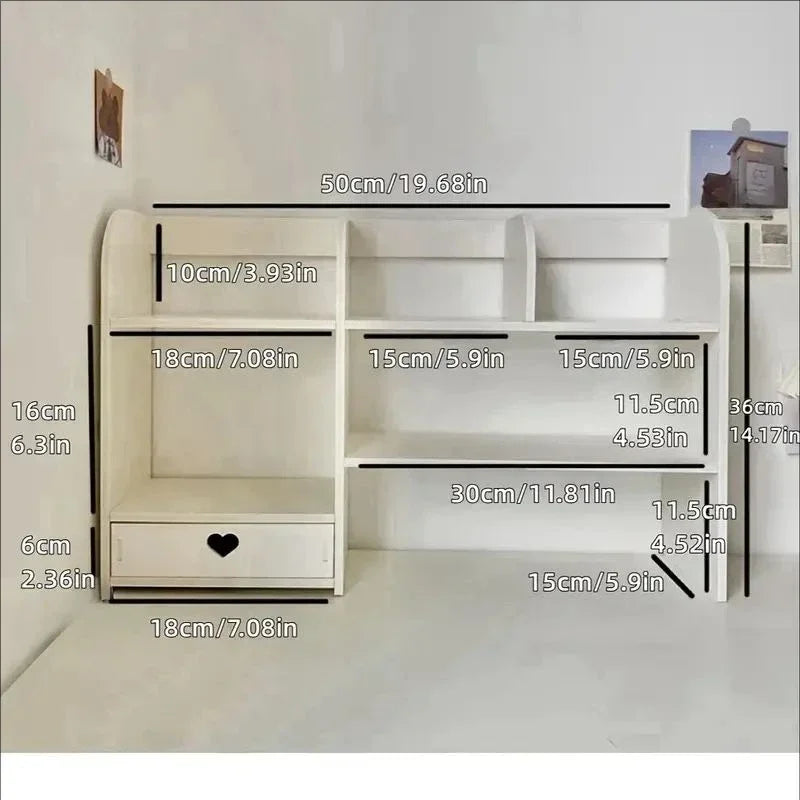 organisateur blanc rangement étagères tiroirs transparents accessoires kawaii mugs carnets stylos