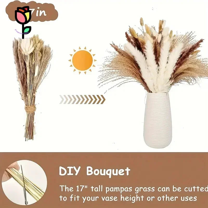 bouquet fleurs séchées naturel plumes pampa beige rustique décoration intérieure anniversaire baby shower mariage