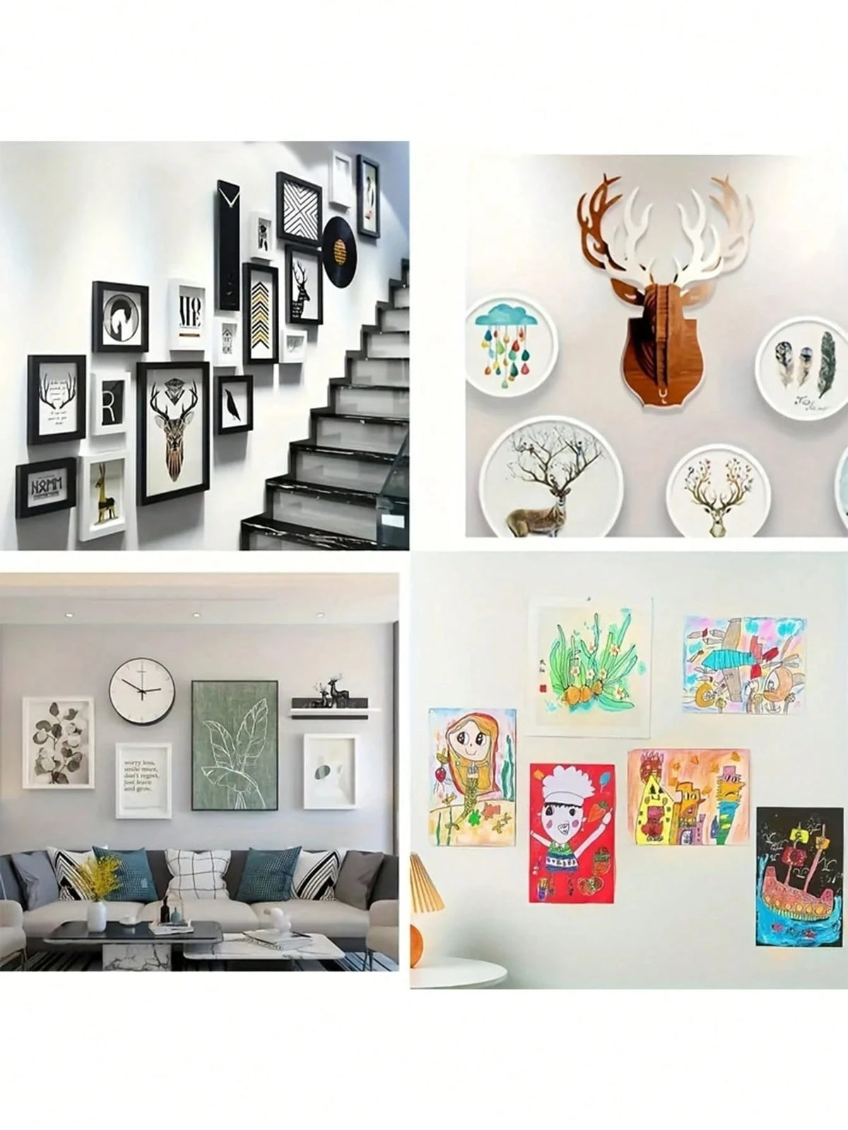 cadre mural support adhésif noir blanc contemporain 48 bandes adhésives 12 paires différentes