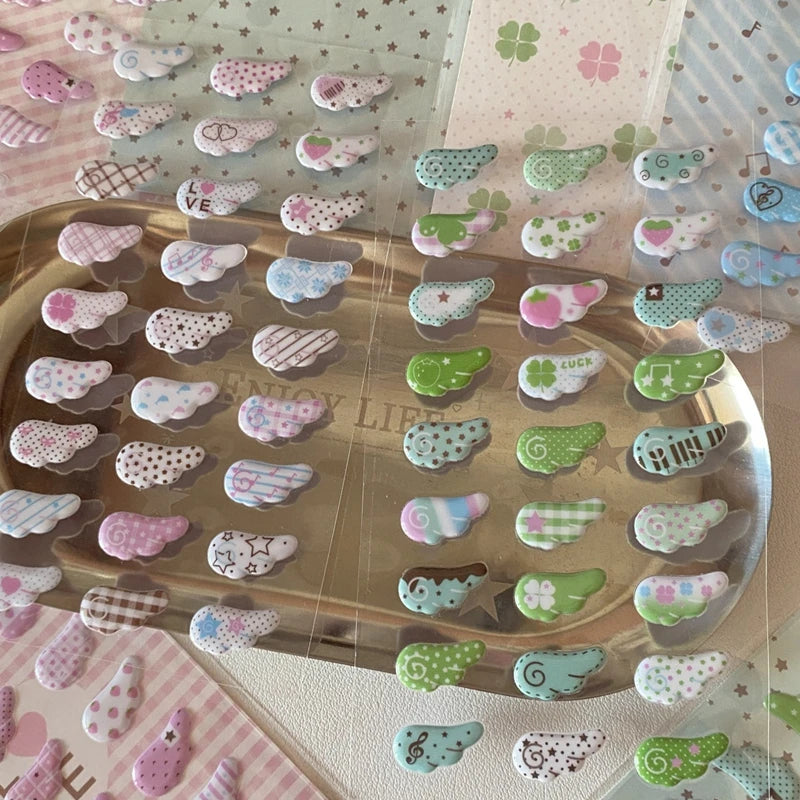 autocollants kawaii oiseaux coeurs géométriques rose vert bleu blanc opaques cartoon téléphone photo bagages